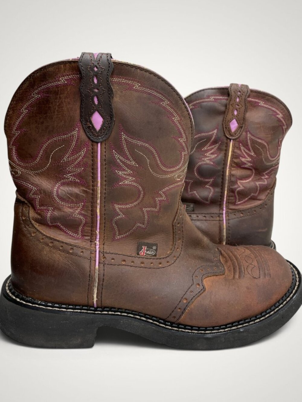 Justin Gypsy Boots L9901 Leather Pink Stitch Round Toe Cowboy Cowgirl Women’s 11